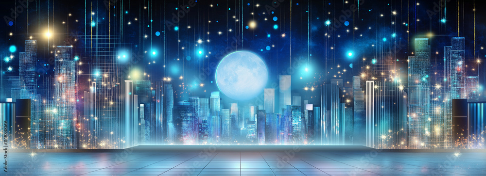 Obraz premium バナー用背景。宇宙の宮殿。ファンタジー。ステージ