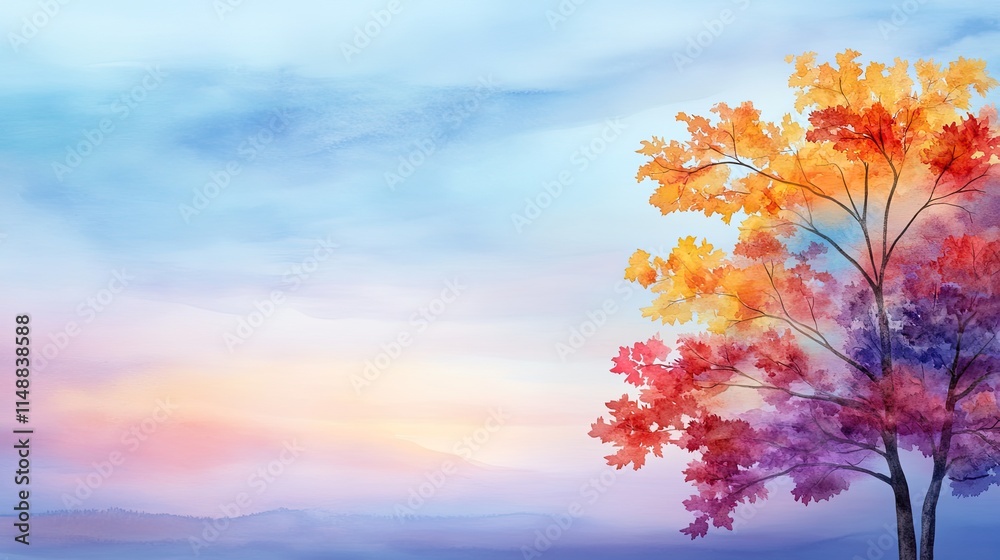 Vibrant Autumn Landscape with Colorful Leaves and Soft Pastel Skies in a Serene Nature Setting Evoking Calm and Tranquility Vibrant Autumn Landscape with Colorful Leaves and Soft Pastel Skies in a Serene Nature Setting Evoking Calm and Tranquility