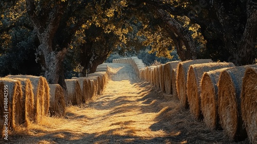 Walkway lined with hay bales