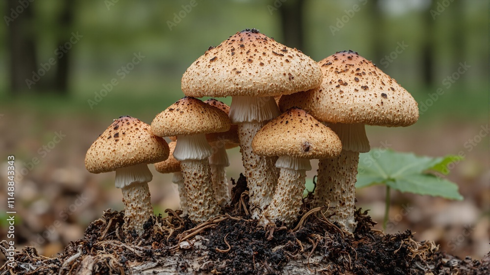 Close up of shiitake mushrooms growing on weathered wood showcasing cracked caps and earthy tones Close up of shiitake mushrooms growing on weathered wood showcasing cracked caps and earthy tones