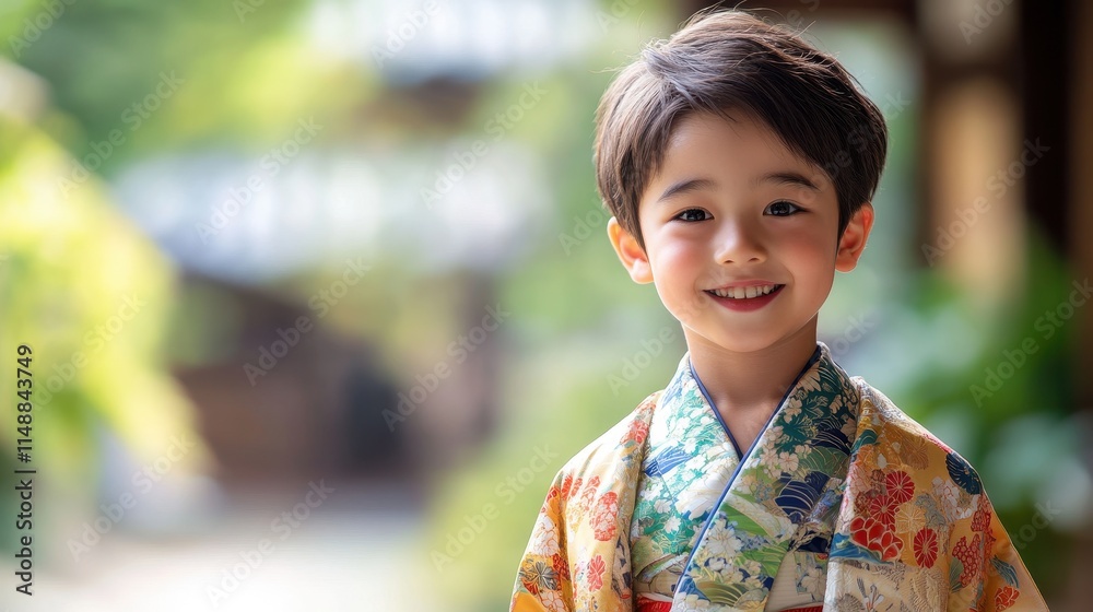 Young Japanese boy with traditional attire and a bright grin. Young Japanese boy with traditional attire and a bright grin.