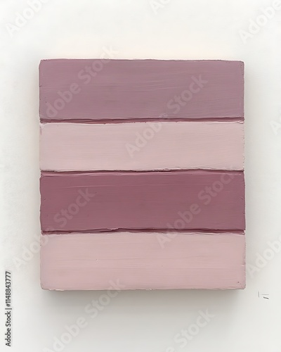 Abstract painting featuring horizontal stripes in varying shades of pink. photo