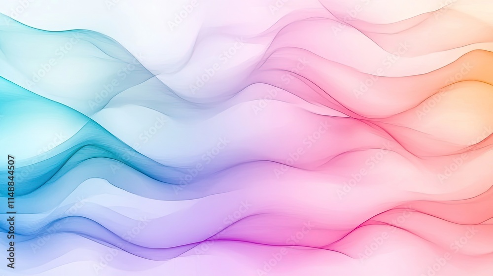 Fototapeta premium Soft Waves of Colorful Light Flowing in Gradient Hues of Blue, Pink, and Orange Creating a Tranquil and Serene Background for Design Projects