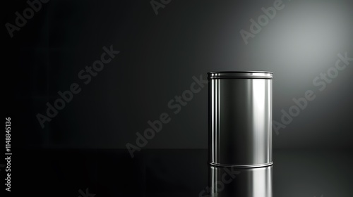 Cylindrical Metal Container On Dark Background photo