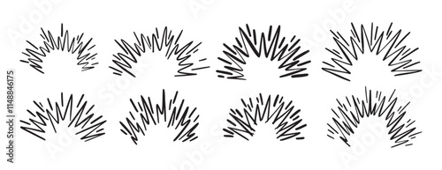 Cartoon doodle line hand drawn boom effect set. comic bomb explosion. energy hit, crash with sparks. Power action elements 