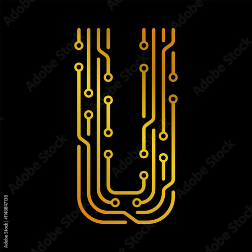 Electronic Letter U Forming a Circuit on Black Background