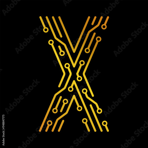 Electronic Letter X Forming a Circuit on Black Background