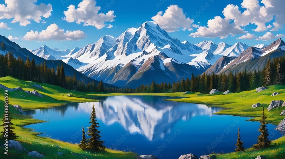 Digital landscape painting of mountain scenery Digital landscape painting of mountain scenery