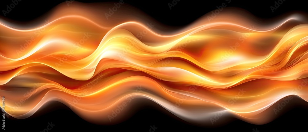 Abstract flowing waves of warm orange and gold colors creating a dynamic pattern on a black background suitable for design and artistic projects. Abstract flowing waves of warm orange and gold colors creating a dynamic pattern on a black background suitable for design and artistic projects.