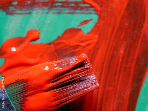 close-up used brushes and paint. Painting art supplies
