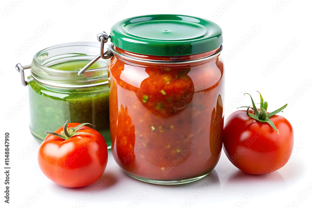 tomato sauce in jar with white background tomato sauce in jar with white background