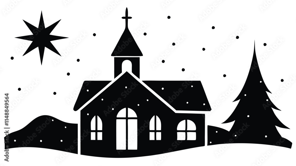 Fototapeta premium Snow-Covered Church on Christmas Eve