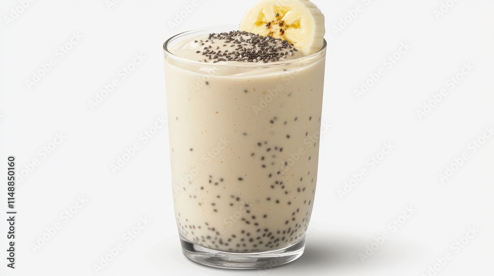 Creamy Banana Chia Seed Smoothie in Clear Glass Creamy Banana Chia Seed Smoothie in Clear Glass