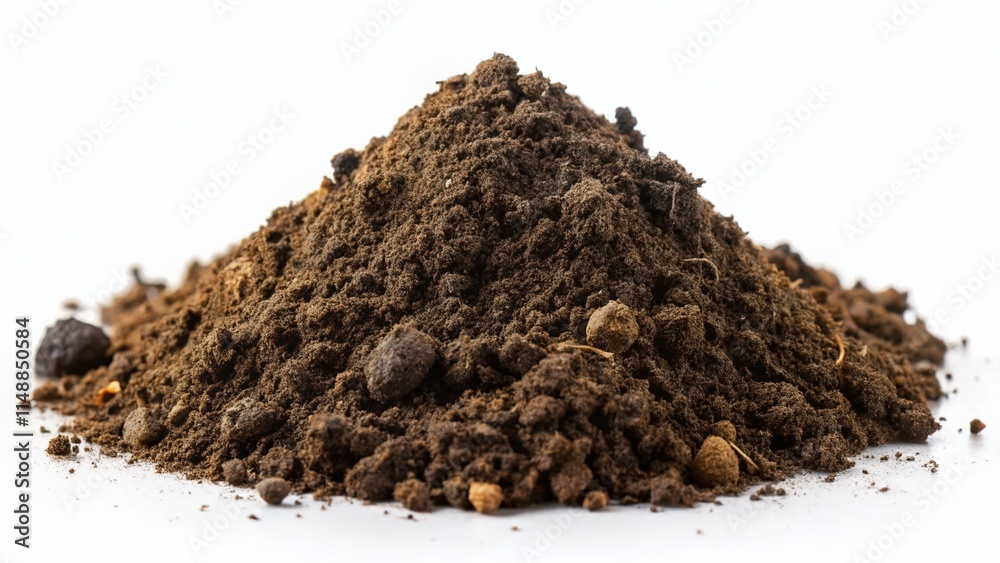Close-up of Rich Soil Texture Isolated on White Background - Perfect for Design Projects Close-up of Rich Soil Texture Isolated on White Background - Perfect for Design Projects