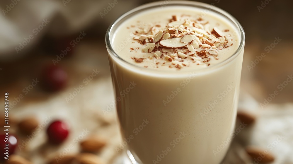 Creamy Almond Smoothie in a Clear Glass Creamy Almond Smoothie in a Clear Glass