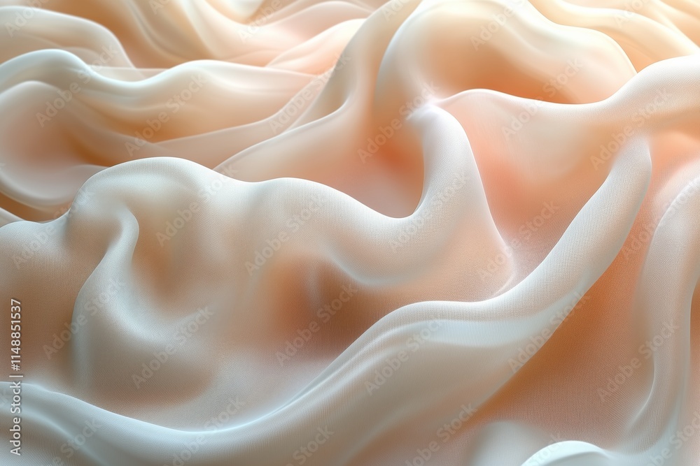 Peach chiffon fabric forming soft folds and ripples, creating a luxurious abstract background Peach chiffon fabric forming soft folds and ripples, creating a luxurious abstract background