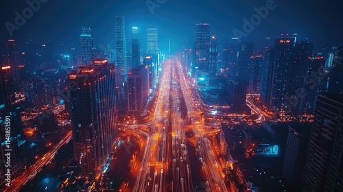 Wallpaper Mural Night Cityscape Illuminated Highway Traffic Flowing Torontodigital.ca