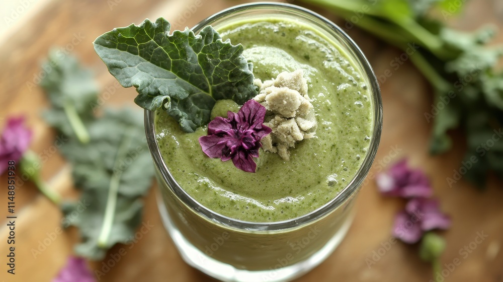 Fresh Kale Smoothie with Natural Garnish Decoration Fresh Kale Smoothie with Natural Garnish Decoration