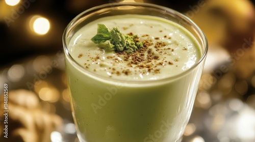 Refreshing Mint Green Smoothie with Garnish