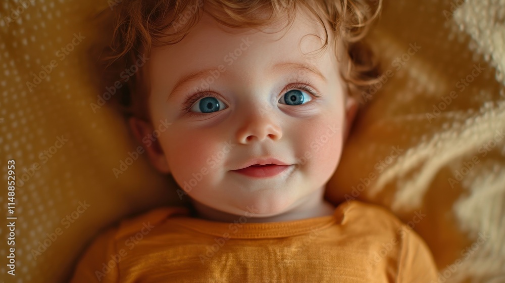 Adorable baby with curly hair and bright blue eyes Adorable baby with curly hair and bright blue eyes