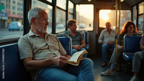 Obraz na płótnie Man sat on a bus w salonie