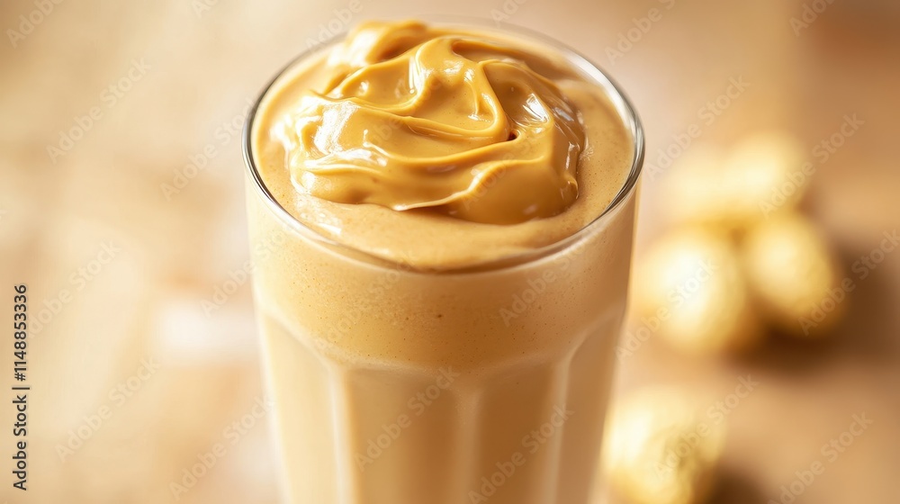 Creamy peanut butter smoothie in a glass Creamy peanut butter smoothie in a glass