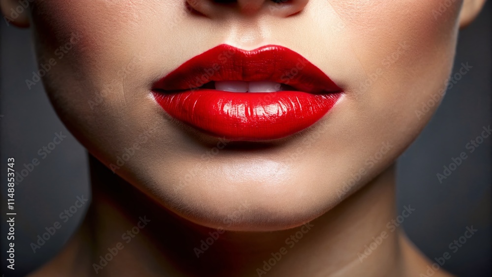 Fototapeta premium Close-up Red Lips, Sensual Mouth, Makeup, Beauty, Cosmetics - Stock Photo