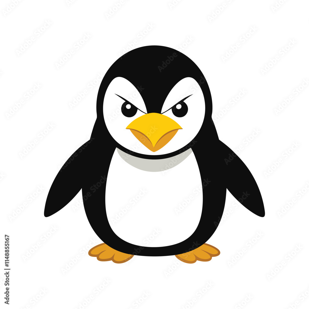 Fototapeta premium Angry Cartoon Penguin - Cute and Fierce Character Vector Design