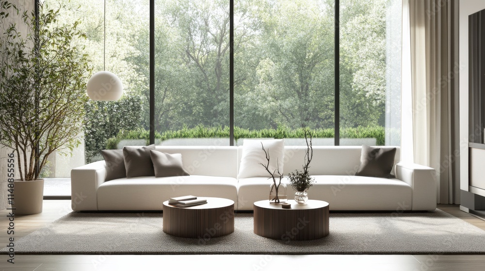 Fototapeta premium Modern minimalist living space with clean, elegant design. Featuring sleek lines and neutral hues