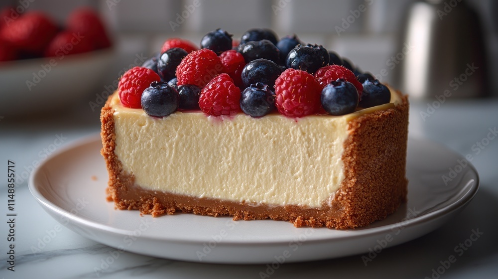 Slice of creamy New York cheesecake with berries. Slice of creamy New York cheesecake with berries.