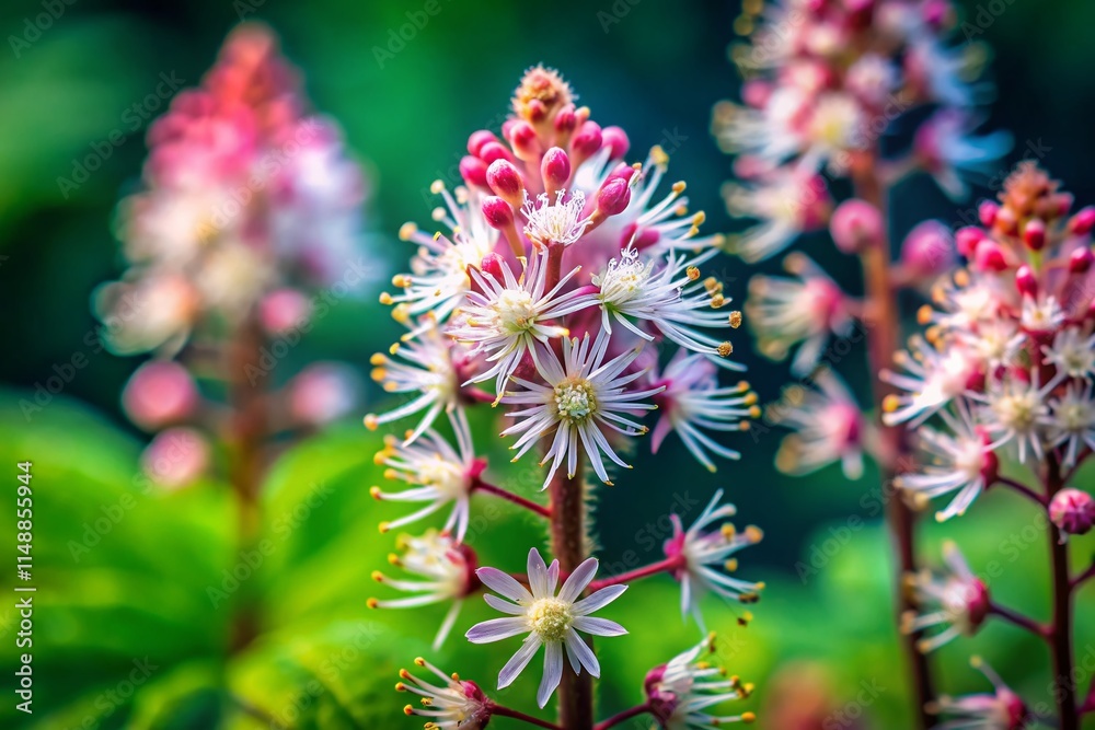 Close-Up Tiarella Flower, Urban Garden Photography, Macro Shot, Spring Bloom