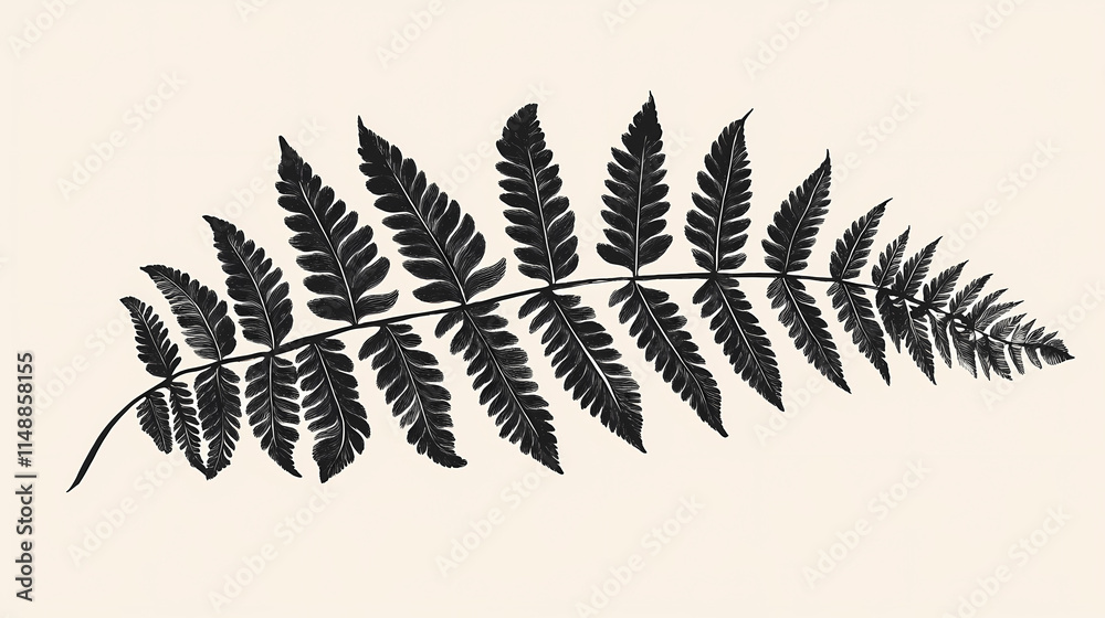 Naklejka premium Close-up of a fern frond in a monochrome illustration style. Frond. Illustration
