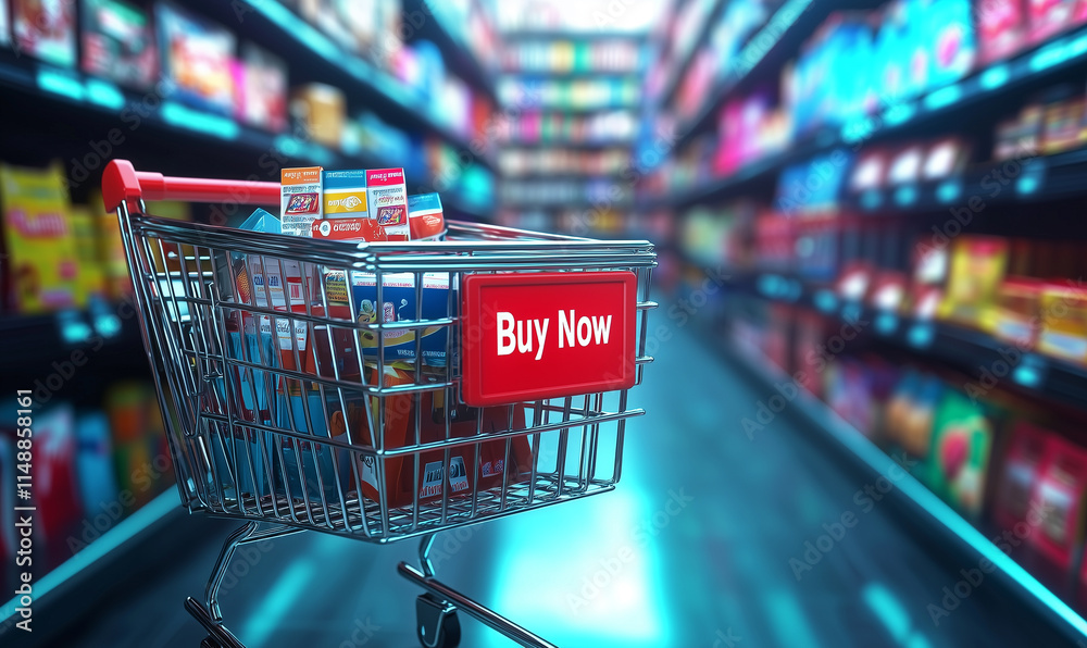 Shopping action in grocery store product display digital content indoor environment close-up viewpoint consumer experience Shopping action in grocery store product display digital content indoor environment close-up viewpoint consumer experience