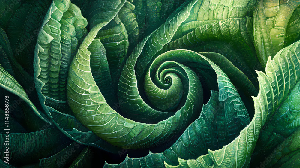 Obraz premium Close-up of a green fern frond unfurling. Frond. Illustration