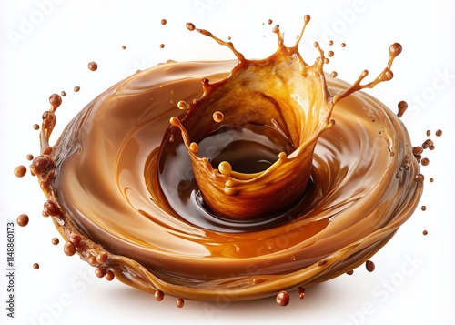 Coffee Splash Swirl Whirlpool Isolated on White Background - Perfect for Beverage Ads