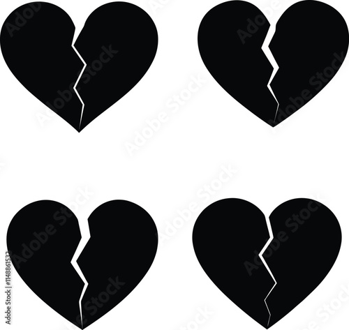 valentines day a heart broken in two symbolizing heartbreak and  silhouette