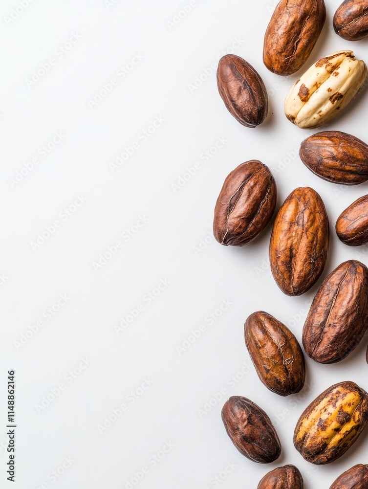 Obraz premium Harvesting cacao beans white background photography studio close-up cocoa purity