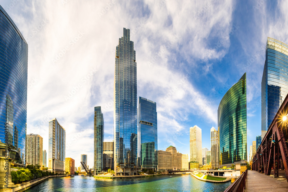 View of Chicago, Illinois skyline from the West Lake street bridge. Chicago is the most populous city in the U.S. state of Illinois and in the Midwestern United States.