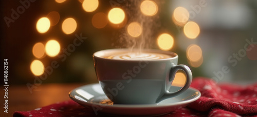 Wallpaper Mural White coffee cup on wooden table on blurred background  Torontodigital.ca