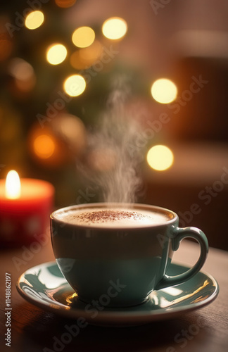 Wallpaper Mural Coffee cup on wooden table on blurred background Torontodigital.ca