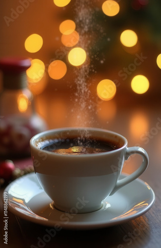Wallpaper Mural White coffee cup on wooden table on blurred background Torontodigital.ca