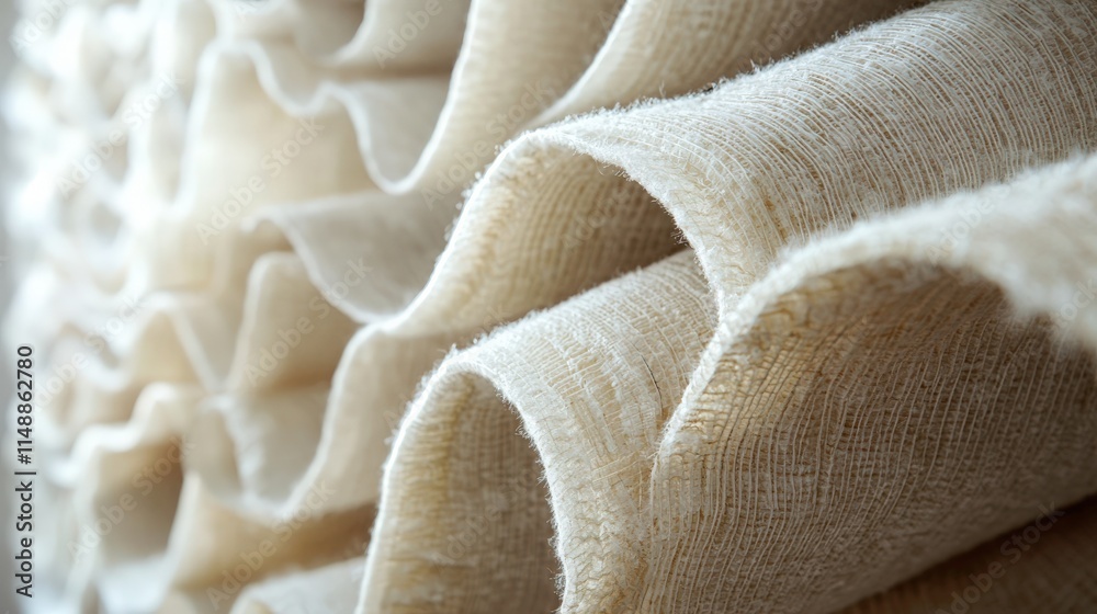 Ruffled beige fabric showcasing texture and elegance in interior design decor Ruffled beige fabric showcasing texture and elegance in interior design decor