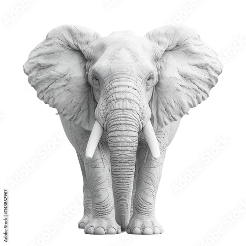 A white elephant standing in front of a white background photo