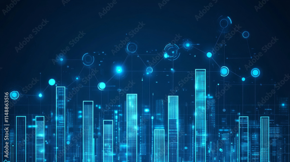 Fototapeta premium Futuristic data visualization with glowing bars and connections