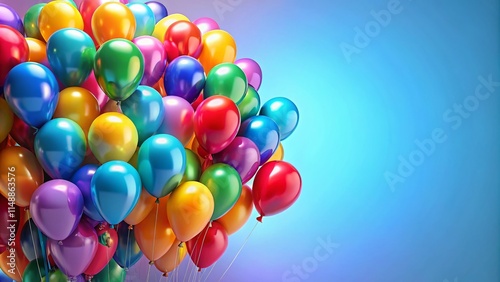 Colorful Balloon Bunch, Festive Party Balloons, 3D Render, Left Side Copy Space