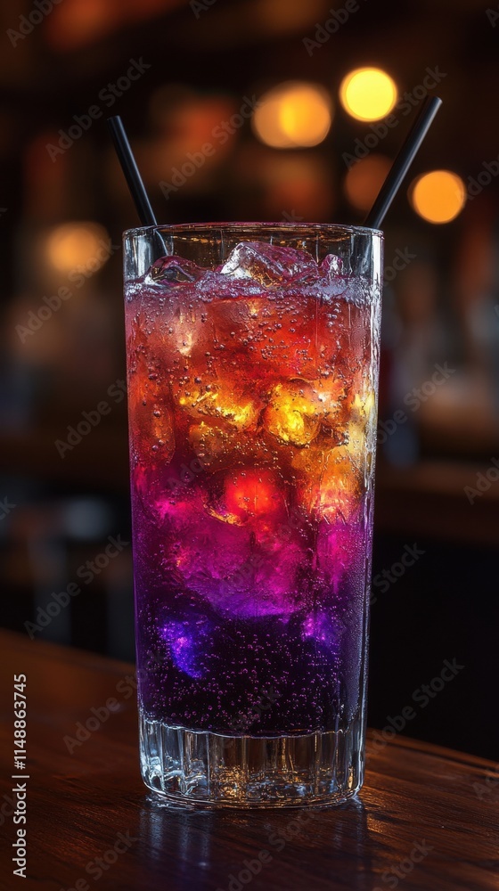 Colorful cocktail served in a bar during a vibrant night out with friends Colorful cocktail served in a bar during a vibrant night out with friends