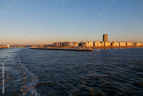 City of Ostend in the rays of the sunset