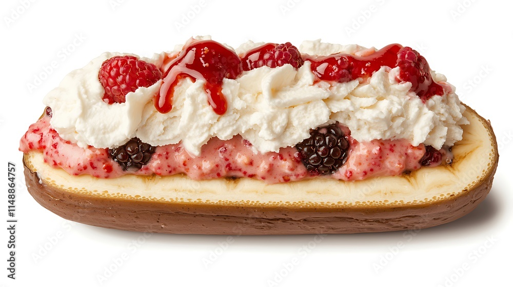 Delicious Raspberry and Blackberry Banana Split Dessert Delicious Raspberry and Blackberry Banana Split Dessert