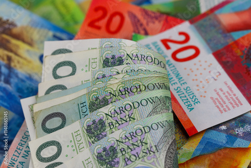 Financial themes illustrated by the banknotes of Poland and Switzerland