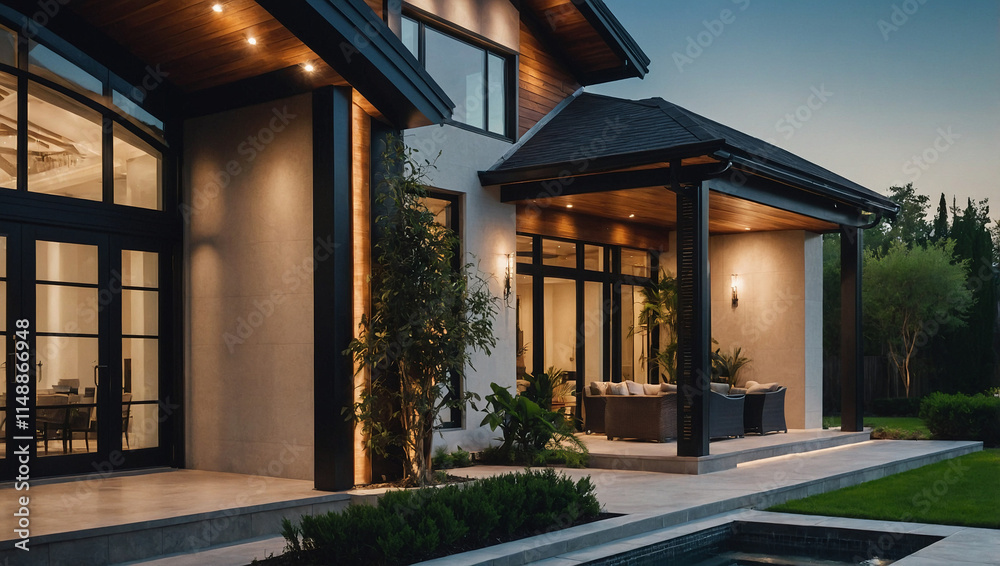 custom made wallpaper toronto digitalExterior View of Modern Residence at Night